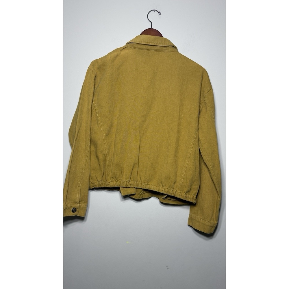 Carly Jean LA Women Small Asymmetrical Zip Moto Jacket Mustard Yellow Cropped - Picture 3 of 9